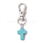 Synthetic Turquoise Cross Pendant Decorations, with Alloy Swivel Lobster Claw Clasps, Platinum, 50mm, 2pcs/set(HJEW-JM01531-01A)