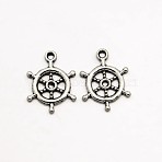 Tibetan Style Alloy Rudder Helm Pendants, Cadmium Free & Lead Free, Antique Silver, 13.5x19x2mm, Hole: 1mm(TIBEP-O009-08)