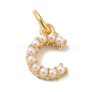 Rack Plating Brass with ABS Plastic Imitation Pearl Charms, Long-Lasting Plated, Lead Free & Cadmium Free, Real 18K Gold Plated, Letter C, 10.5x7.5x3mm, Hole: 3mm(KK-B092-30C-G)