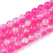 Spray Painted Crackle Glass Beads Strands, Round, Two Tone, Deep Pink, 10mm, Hole: 1.3~1.6mm, about 80pcs/strand, 31.4 inch(CCG-Q002-10mm-09)