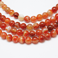 Natural Red Agate Bead Strands, Dyed, Round, Chocolate, 8mm, Hole: 1mm, about 45pcs/strand, 14 inch(G-G880-05-8mm)