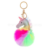 Plush Keychain, with Iron Key Ring, Pom Pom Ball, Unicorn, Colorful, 16cm(PW-WG435A4-01)