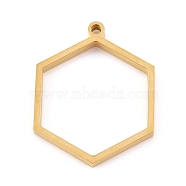 Ion Plating(IP) 304 Stainless Steel Open Back Bezel Pendants, Double Sided Polishing, Hexagon, Real 24K Gold Plated, 30.5x24x3mm, Hole: 2mm, Inner Size: about 24x21mm(STAS-K208-13G)