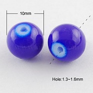 Painted Glass Bead Strands, Baking Paint, Round, Royal Blue, 10mm, Hole: 1.3~1.6mm, about 80pcs/strand, 31.4 inch(X-DGLA-S071-10mm-50)
