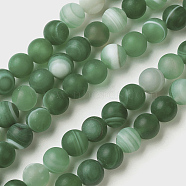 Natural Grade A Striped Agate/Banded Agate Beads Strands, Dyed & Heated, Frosted, Round, Sea Green, 10mm, Hole: 1.2mm, about 47pcs/strand, 14.9 inch(38cm)(G-E478-08-10MM)