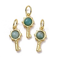 Natural Amazonite Pendants, with Golden Brass Findings, Key, 20x10x4mm, Hole: 6.2mm(G-F712-02B-G)