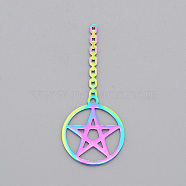 Ion Plating(IP) 201 Stainless Steel Pendants, Laser Cut, Ring with Star, Rainbow Color, 48x20.5x1mm, Hole: 0.8mm(STAS-S105-LA534)