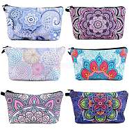 6Pcs 6 Colors Polyester Tarp Zip Cosmetic Pouches, Rectangle with Flower Pattern, Mixed Color, 14.5x22.5x1.3cm, 1pc/color(ABAG-SZ0001-25)