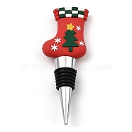 Christmas Theme Aluminium Alloy & PVC Wine Bottle Stoppers, for Winebottle, Christmas Socking, 113x39.5x20mm(FIND-Q091-01A)