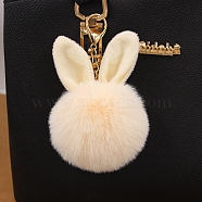 Easter Rabbit Faux Fluffy Ball Pendant Keychains, with Alloy Finding, PapayaWhip, 90~100mm(PW-WG95913-08)