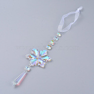 Crystals Chandelier Suncatchers Prisms, Snowflake & Pointed Bullet Glass Hanging Pendant, with Organza Ribbon, Faceted, Full Rainbow Plated, Clear AB, 380mm(AJEW-G025-B01)