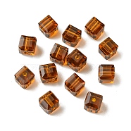 Glass Imitation Austrian Crystal Beads, Faceted, Square, Saddle Brown, 6x6x6mm, Hole: 1.5mm(GLAA-D023-01)