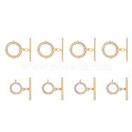 8 Sets 2 Styles Brass Micro Pave Clear Cubic Zirconia Toggle Clasps, Ring, Real 18K Gold Plated, Bar: 21.5~24x4x2mm, Hole: 1~1.4mm, Ring: 12~22x13~19.5x2~3mm, Hole: 1.2~1.5mm, 4 sets/style(KK-DC0003-40)