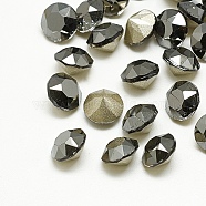 Pointed Back Glass Rhinestone Cabochons, Back Plated, Faceted, Diamond, Jet Metallic Silver, 4x3mm(RGLA-T110-4mm-001MS)