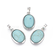 Synthetic Turquoise Pendants, with Brass Findings, Oval, Platinum, 25~26x17~17.5x8~9mm, Hole: 8x5mm(G-L512-D11)