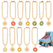 Flower Alloy Enamel Pendant Decoration, with Iron Ball Chains, Mixed Color, 59mm, 12pcs/set(PALLOY-PH01583)