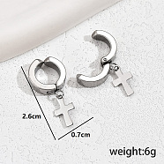 Stylish Stainless Steel Classic Cross Hoop Earrings, Silver, 26x7mm(FI7863-2)