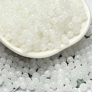 Imitation Jade Glass Seed Beads, Round, Floral White, 4.5x4mm, Hole: 1mm, about 6429pcs/pound(SEED-C001-02C-03)