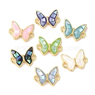 Epoxy Resin & Shell Connector Charms, Rack Plating Brass Butterfly Links, 18K Gold Plated, Long-lasting Plated, Cadmium Free & Lead Free, Mixed Color, 8x11x2mm, Hole: 1.2mm(KK-K380-07G)