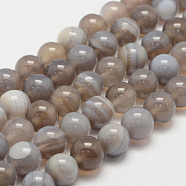Natural Striped Agate/Banded Agate Bead Strands, Round, Grade A, Light Grey, 10mm, Hole: 1mm, about 37~38pcs/strand, 14.5 inch(G-K155-D-10mm-02)