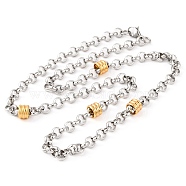 304 Stainless Steel Rolo Chain Necklaces for Women, Golden & Stainless Steel Color, 21.30 inch(54.1cm)(NJEW-G140-02GP)