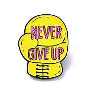 Word Never Give Up Enamel Pin, Boxing Glove Alloy Badge for Backpack Clothes, Electrophoresis Black, Yellow, 30.5x23.5x1.7mm(JEWB-G013-G03)