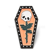 Halloween Theme Enamel Pin, Electrophoresis Black Zinc Alloy Brooch for Backpack Clothes, Skull & Coffin, 30x17x1.5mm(JEWB-E023-01EB-02)