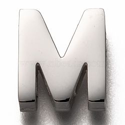 304 Stainless Steel Slide Charms, Letter. M, Stainless Steel Color, 11.5x10x3.5mm, Hole: 8x1.5mm(STAS-P270-14P)
