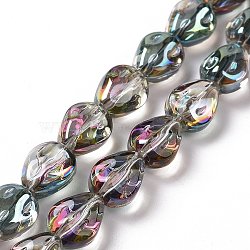 Transparent Electroplate Glass Beads Strands, Rainbow Plated, Teardrop, Pale Turquoise, 11x9x6.6mm, Hole: 1.1mm, about 55pcs/strand, 24.25 inch(61.6cm)(GLAA-C025-02K)