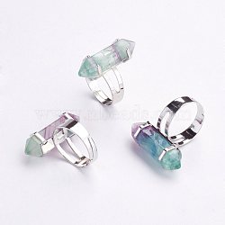 Natural Fluorite Finger Rings, with Iron Ring Finding, Size 8, Platinum, 18mm(X-RJEW-P120-A04)