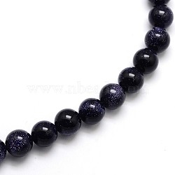 Synthetic Blue Goldstone Round Beads Strands, 6mm, Hole: 1mm, about 65pcs/strand, 15.5 inch(G-O047-11-6mm)