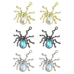 6Pcs 3 Colors Halloween Rack Plating Alloy Pendants, Spider Charm, with Lilac Resin Beads, Cadmium Free & Lead Free, Mixed Color, 30x27x5.8mm, Hole: 1.6mm, 2pcs/color(PALLOY-FS0001-03)