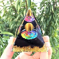 Orgonite Pyramid Resin Energy Generators, Gemstone Chips Inside for Home Office Desk Decoration, Gold, 50mm(PW-WG41546-01)