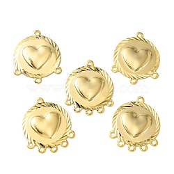 Brass Chandelier Component Links, Lead Free & Cadmium Free, Flat Round with Heart Pattern, Real 24K Gold Plated, 25x20.5x1.2mm, Hole: 1.6mm(KK-O143-32G)