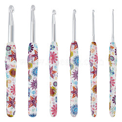 6Pcs 6 Colors Flower Pattern TPR with Aluminium Crochet Hooks, DIY Knitting Loom Tools, Platinum, 146~155x11.5~16x9~13mm, Pin: 2.3~7.9mm, 1pc/color(TOOL-HY0001-08)