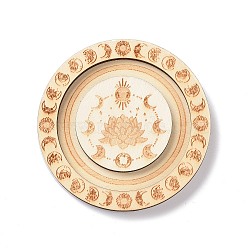 Flat Round Wood Bracelet Display Trays, Moon Phase Jewelry Holder for One Bracelet Storage, PapayaWhip, Lotus Pattern, 9.6x0.95cm, Groove: 12.5mm(BDIS-G010-01D)