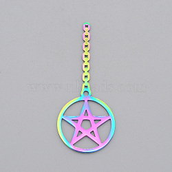 Ion Plating(IP) 201 Stainless Steel Pendants, Laser Cut, Ring with Star, Rainbow Color, 48x20.5x1mm, Hole: 0.8mm(STAS-S105-LA534)