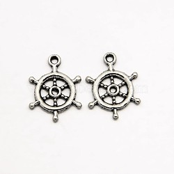 Tibetan Style Alloy Rudder Helm Pendants, Cadmium Free & Lead Free, Antique Silver, 13.5x19x2mm, Hole: 1mm(TIBEP-O009-08)