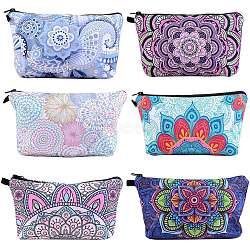 6Pcs 6 Colors Polyester Tarp Zip Cosmetic Pouches, Rectangle with Flower Pattern, Mixed Color, 14.5x22.5x1.3cm, 1pc/color(ABAG-SZ0001-25)