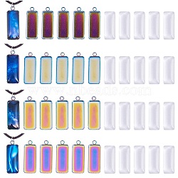 DIY Rectangle Pendant Making Kit, Including Ion Plating(IP) 304 Stainless Steel Pendant Cabochon Settings, Glass Cabochons, Rainbow Color, 40Pcs/box(STAS-SZ0003-08)