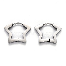 304 Stainless Steel Star Huggie Hoop Earrings, Stainless Steel Color, 14x18.5x3mm, Pin: 1mm(STAS-J033-07P)