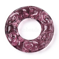 Handmade Lampwork Linking Rings, Textured Round Ring, Old Rose, 25x5.5mm, Inner Diameter: 11.5mm(LAMP-T021-12E)