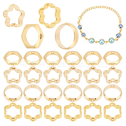 60Pcs 4 Style Brass Beads Frames, Long-Lasting Plated, Hexagon & Flower & Round Ring, Real 24K Gold Plated, 8~10x8~10x2~3mm, Hole: 0.5~1.2mm, 15pcs/style(KK-HY0001-37)