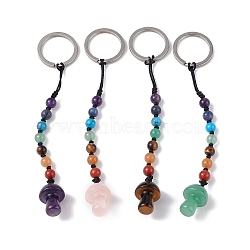 7 Chakra Gemstone Beads Keychain, Mushroom Charm Keychain for Women Men Hanging Car Bag Charms, 13.3cm(KEYC-F036-01)