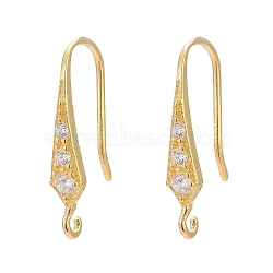 925 Sterling Silver, with Micro Pave Cubic Zirconia Earring Hooks, with 925 Stamp, Real 18K Gold Plated, 17x3mm, Hole: 1mm, 20 Gauge, Pin: 0.8mm(STER-L054-16G)