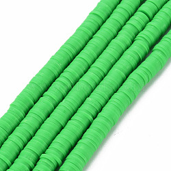 Handmade Polymer Clay Bead Strands, Heishi Beads, Disc/Flat Round, Lime Green, 6x0.5~1mm, Hole: 2mm, about 320~447pcs/strand, 15.74 inch~16.92 inch(CLAY-T002-6mm-43)