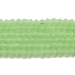 Imitation Jade Frosted Glass Bead Strands, Faceted, Bicone, Light Green, 6x6mm, Hole: 1.2mm, about 45~47pcs/strand, 9.65~9.84 inch(24.5~25cm)(EGLA-A039-J6mm-MD01)