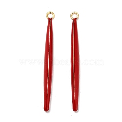 Brass Enamel Big Pendants, Bar Charms, Rack Plating, Long-Lasting Plated, Lead Free & Cadmium Free, Real 18K Gold Plated, Dark Red, 55.5x4.5mm, Hole: 2mm(KK-L229-008G-02)