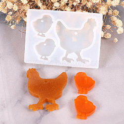 Silicone Molds, Pendant Resin Casting Molds, For UV Resin, Epoxy Resin Jewelry Making, Chicken, White, 85x61x8mm, Hole: 1.5~2mm & 2.5mm(DIY-F041-13H)