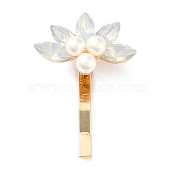 Glass & ABS Plastic Imitation Pearl Hair Findings, Pony Hook, with Alloy Findings, Flower, WhiteSmoke, 43x30x16mm(OHAR-B003-05KCG-A)